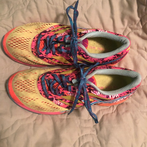 ASICS GEL NOOSA TRI 10 PINK YELLOW TURQUOISE WOMEN’s RUNNING SHOE - Picture 8 of 9